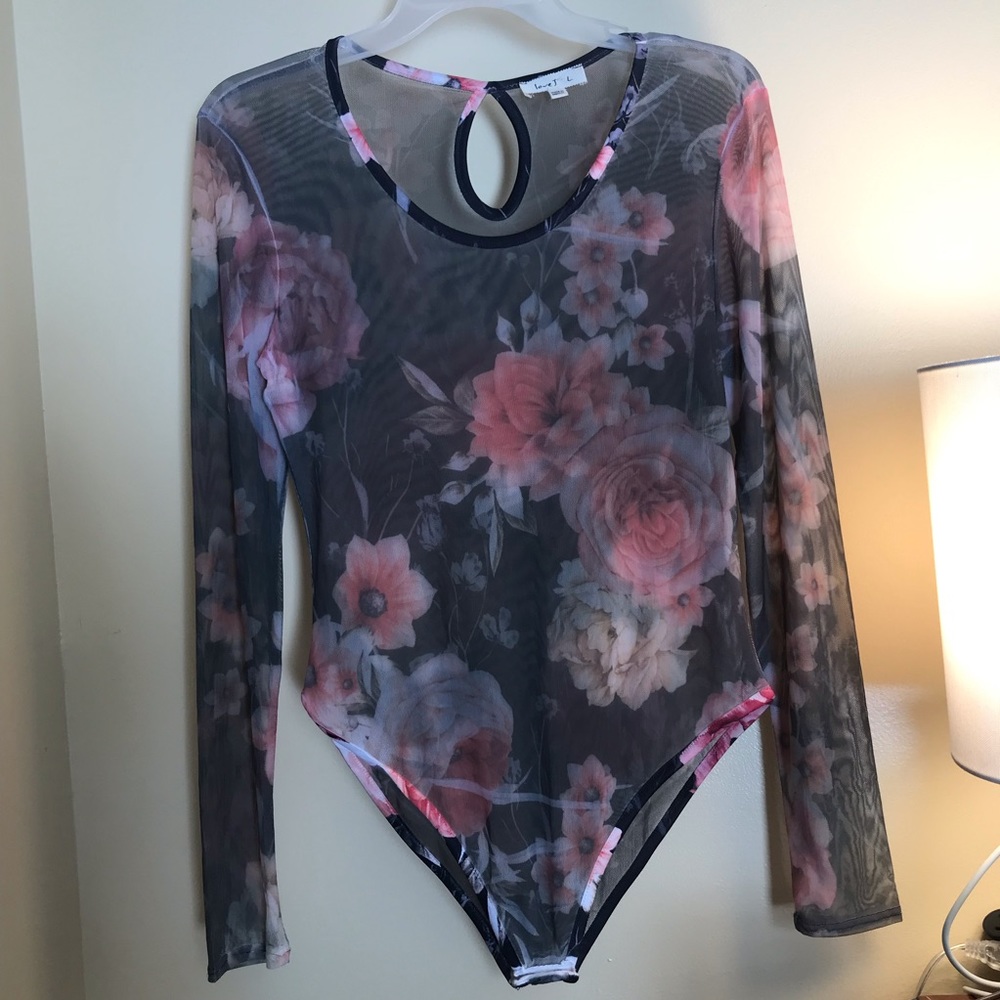 Love J sheer floral print long sleeve bodysuit